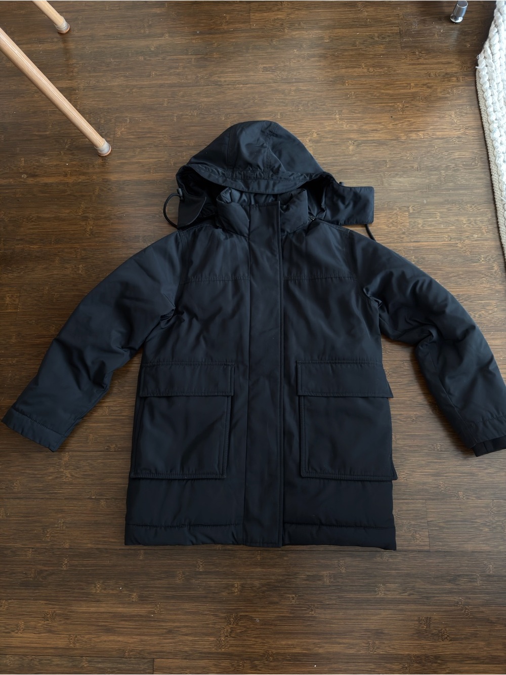 Everlane Black Hooded Puffer Coat